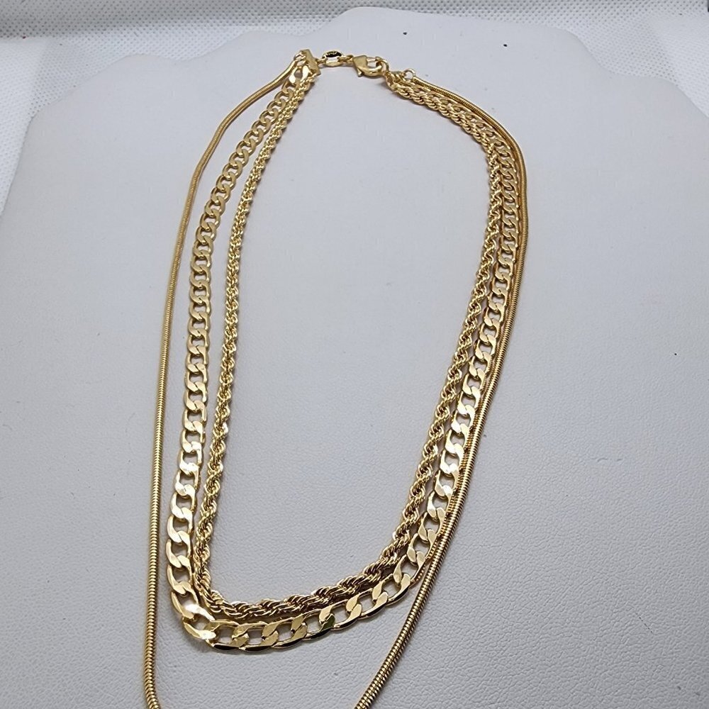 Brand New Brazilian 18k Gold Filled 3 Row Necklace - Picture 2 of 5